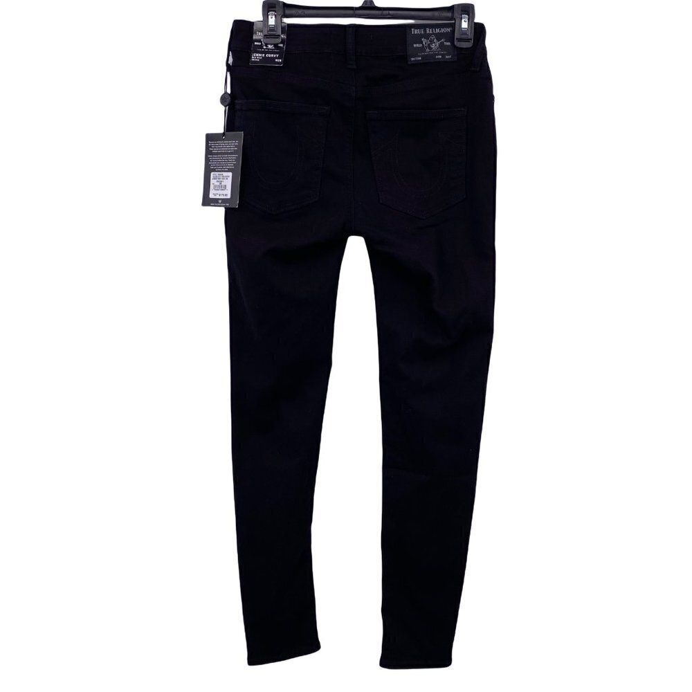True Religion Jennie Curvy Mid Rise Skinny Distressed Black Jeans Women's Sz 28